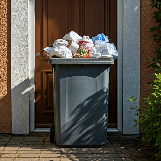 How to Prepare for Your Trash Pickup Day. Overflowing trash bin outside the house 