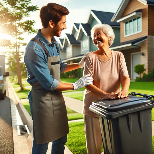 Why Seniors Benefit from Trash Removal Services. Man helping a Senior with her trash